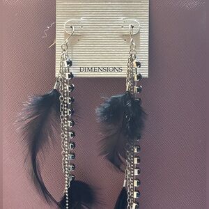 Dimensions Black Feather Chain Earrings